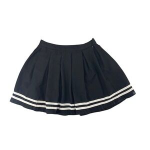 Hot Topic Black Pleated Mini Skirt White Stripes SM Goth Cheer Academia Prep